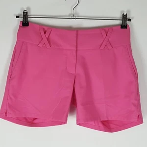 Adidas Sz 2 Shorts Womens Pink CLIMALITE Wide Band Flat Front Pockets - Picture 1 of 6