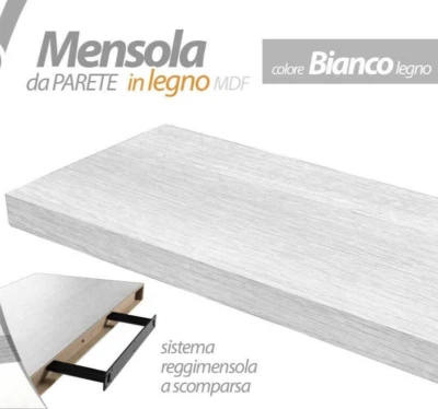 MENSOLA DA PARETE MODERNA LEGNO MURO REGGIMENSOLA A SCOMPARSA BIANCO ST 80*25 cm - Immagine 1 di 4