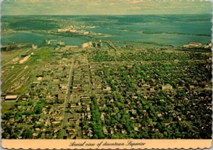 Superior Wisconsin Downtown Aerial View Duluth in background Postcard c1970 WI - Picture 1 of 2