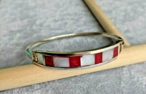 Brazalete de Plata México con Madre de Perla y Piedra Roja - Imagen 1 de 9