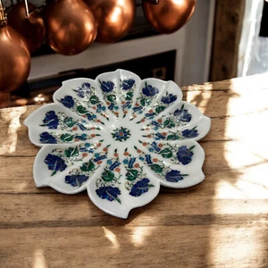 12" Exclusive Marble Collectible Plate Multi Flroal Black Friday Gift Decors - Picture 1 of 7