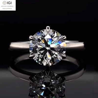 IGI  3.00Ct E VVS2 Round Cut Lab Grown Diamond Engagement Ring in 14K White Gold - Image 1 of 4