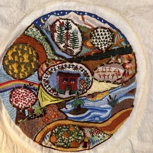 Vtg Crewel Embroidery Art Finished Tapestry - Picture 1 of 4