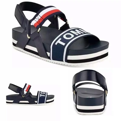 Tommy Hilfiger Mujer BELIZ Azul Marino Rayas Correas Punta Abierta Sandalias Deportivas 7 M Foto 1 de 4