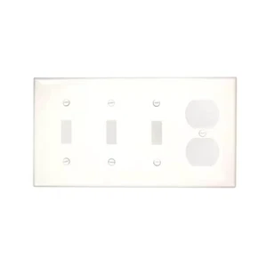 Leviton Placca da Parete 4 Gang Bianco 3 Toggle 1 Duplex Nylon Standard Interruttore Cover - Foto 1 di 12