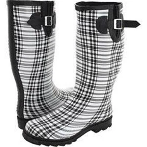 Dirty Laundry Raindrop Jacke Damen-Regenstiefel Stiefel Größe 10 M weiß schwarz 1"-Absatz - Bild 1 von 6