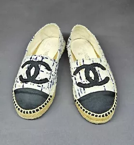 CHANEL Espadrille Tweed Slip On Size 37 - Picture 1 of 14