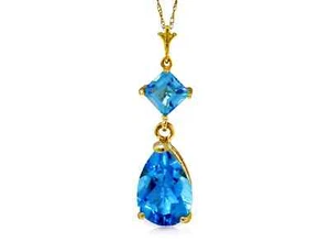 2 Ct Blue Topaz Pendant Necklace on an 18 Inch 14Kt Solid Yellow Gold Rope Chain - Foto 1 di 7