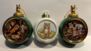 SET of 3 PORCELAIN CAT ORNAMENTS -2 are Bradford Exchange 1998 Kitten Expedition - Picture 1 of 5