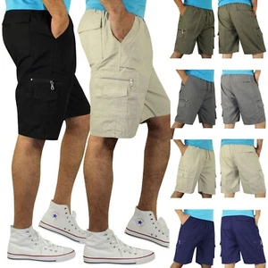 Mens Shorts Cargo Elasticated Casual Summer Lightweigt Cotton MultiPockets Pants - Picture 1 of 25