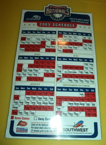 2005 Washington Nationals Inaugural Season Magnet Schedule Cover