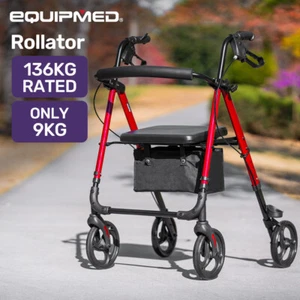 EQUIPMED Rollator Walking Frame Aluminium 4 Wheel Lightweight Walker Aid Seniors - Picture 1 of 10
