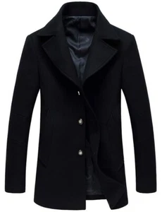 chouyatou Men's Classic Notched Collar Double Breasted Wool Blend Pea Coat (Medi - Picture 1 of 8