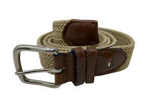 Tommy Hilfiger Mens Braided Woven Belt Size 36 - 38 Khaki Beige Color - Stretch