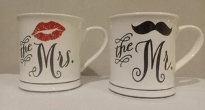 SET OF 2 Home Essentials "The Mr." & "The Mrs." Bride & Groom 12 oz Coffee Mugs - Picture 1 of 11