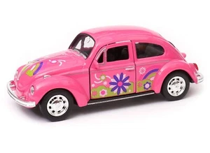 Volkswagen Beetle Peace Love Car Model Diecast Pink Toy 1:34-1:39 Scale Welly - Picture 1 of 6