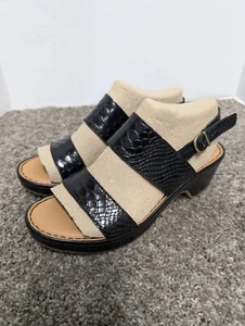 Born Atzel Damen-Sandalen Größe 8,5 schwarz Leder Schlangenleder Blockabsatz Schuhe neu - Bild 1 von 22