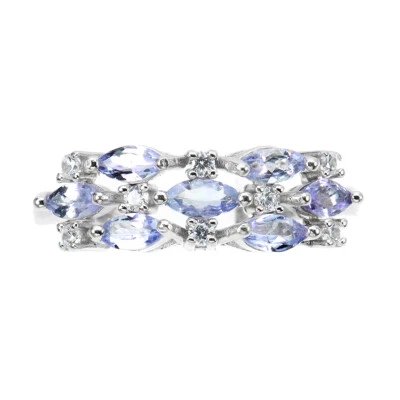 925 Anello Argento Sterling Marquise Tanzanite Naturale Gemma Gioielli Sz 6.5 - Immagine 1 di 4