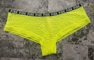 CALCINHA BOCHECHA RARA VICTORIA'S SECRET ROSA L AMARELO NEON LEOPARDO MALHA DE RENDA - Imagem 1 de 4