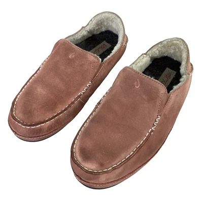 Olukai Womens Pink Leather Nohea Slipper 6 Real Fur from Sheep Lining - Image 1 of 4