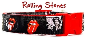 Rolling Stones dog collar Handmade adjustable buckle 1"or 5/8"wide or leash Rock - Picture 1 of 12