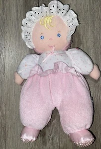 Eden Baby Mädchen Puppe Thermotuch rosa weiß strukturiert Plüsch Vintage - Bild 1 von 6