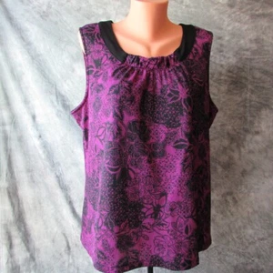Croft & Barrow Black and Purple Lined Floral Tank Top Size 1X EUC - Picture 1 of 5