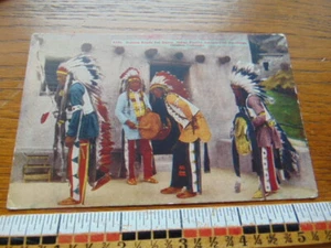 Antique Native American post card- post mark 1927- 4 men in headdresses - Picture 1 of 2