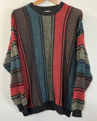 Vintage Sweater Norm Thompson Mens Large Striped Red Green Blue Christmas Cosby - Image 1 of 4