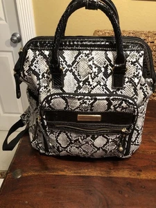 NEW Samantha Brown Snake Print Embossed Backpack Black/Cream Women's - Picture 1 of 16