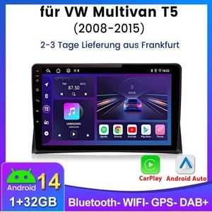 Para VW T5 Multivan 9" GPS Navi BT RDS Carplay Android 14 Radio Coche DAB WIFI SWC - Imagen 1 de 13