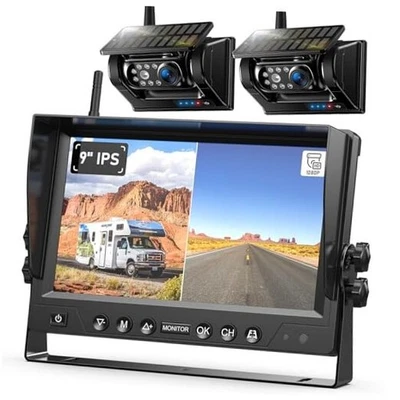 2 Magnetic Solar Wireless Backup Camera HD 1080P 9" DVR Monitor, Solar  - Image 1 of 4