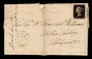1840 1d BLACK, PART MARGINS ON 1841 SEPT LETTER MACCLESFIELD TO HOLYWELL - Picture 1 of 4