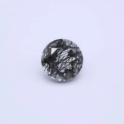 Natural Black Rutile Quartz Gemstone: 12mm Round Faceted AAA+ Quality - Image 1 of 4