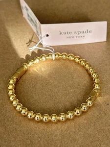 🆕 Kate Spade Gold-Tone Beaded Bracelet – Polished Round Beads, Hinged Clasp - Picture 1 of 6