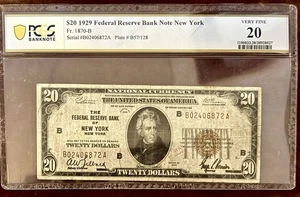 1929 $20 Federal Reserve Bank Note Of New York FR 1870-B PCGS VF 20 Stamp Ink - Picture 1 of 2