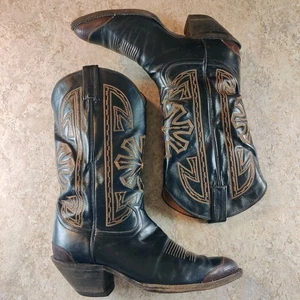 Vintage Tony Lama Boots Women's 10 / Men's 8 Style S3129 Aztec Black Label USA - Picture 1 of 12