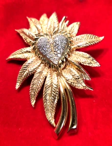 (pgasteelers1) Vintage Jewelry 2" long Heart-Floral Broach Pin 1950's Beautiful - Picture 1 of 4