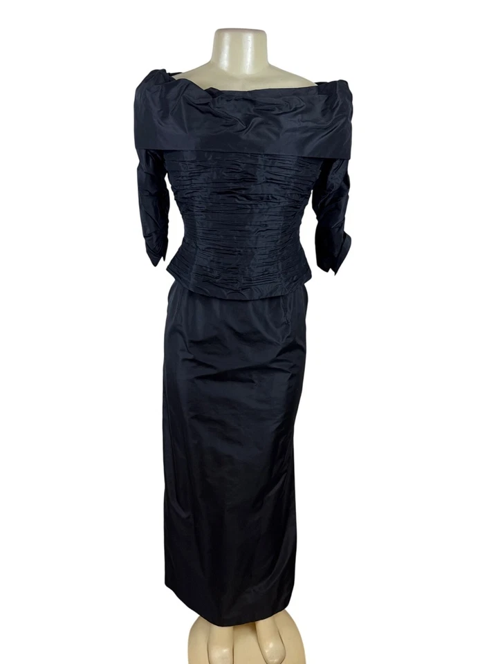 Conjunto de top y falda formal vintage Chetta B negra con hombros descubiertos para mujer talla 8 Foto 1 de 4