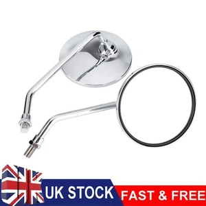 2X Motorcycle Chrome Round Side Rear View Mirrors Rearview Set Long Stem 10mm - Picture 1 of 12