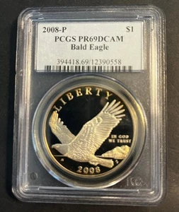 2008-P Bald Eagle Commemorative Dollar PR69 DCAM PCGS Blue Label - Picture 1 of 4