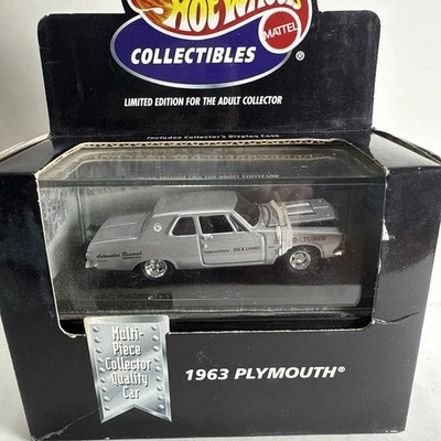 1963 SILVER PLYMOUTH, 1/64 1998 HOT WHEELS COLLECTIBLES, IN  ACRYLIC CASE I16 - Image 1 of 2