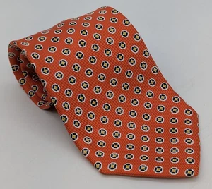 O'Connell's Orange Navy Blue Yellow White Foulard Lucas CHelf 100% Silk Tie - Picture 1 of 3