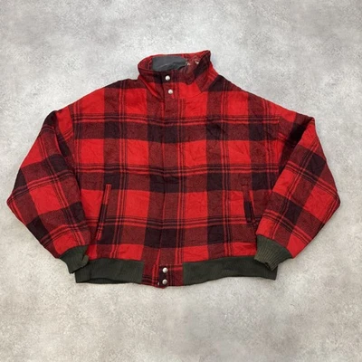 Woolrich Bomber Jacket Mens XL 70's Vintage Wool Plaid Buffalo Check, Red - Image 1 of 4