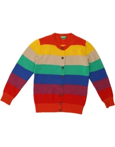 BENETTON Womens Cardigan Sweater UK 14 Medium Multicoloured Striped Wool DP25 - Picture 1 of 3