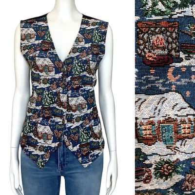 Chaleco retro vintage años 90 pueblo navideño bordado cottagecore grande kitsch Foto 1 de 4