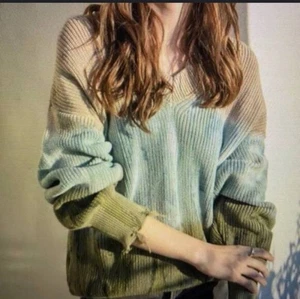 Young Fabulous & Broke Tie-Dye Distressed V-Neck Sweater M/L Cotton Blend Beige/ - Picture 1 of 6