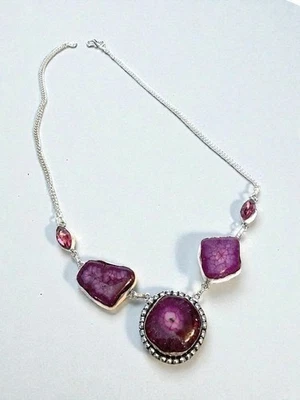 NUEVO SIN ETIQUETAS Hecho a Mano Ágata Geoda Plata Esterlina Collar Artesanal Piedras Preciosas Colgante Jewe Foto 1 de 4