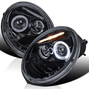 Glossy Black 1998-2005 Vw Beetle Halo Projector Led Headlights - Picture 1 of 9