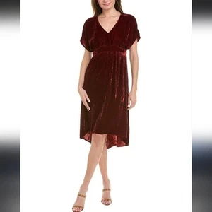 Vestido homenaje de terciopelo borgoña CAbi para mujer talla mediana alto-bajo imperio otoño otoño - Imagen 1 de 7